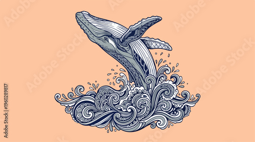 Whale jumping out water.