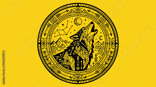 Wolf Howling at Moon Night.