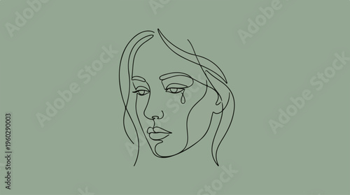 Woman Face Line Drawing Portrait.
