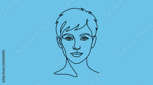 Woman Face Line Drawing Portrait.