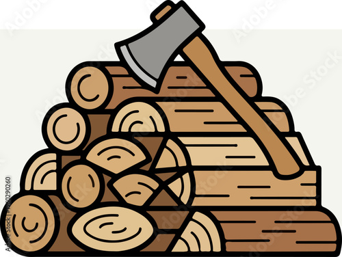 Wooden Logs with Axe on Top.