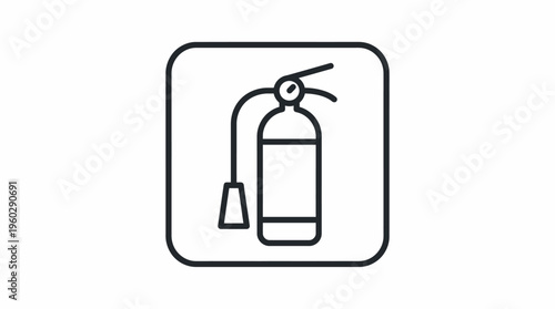 Fire extinguisher icon in rounded square, safety equipment symbol, isolated white background
