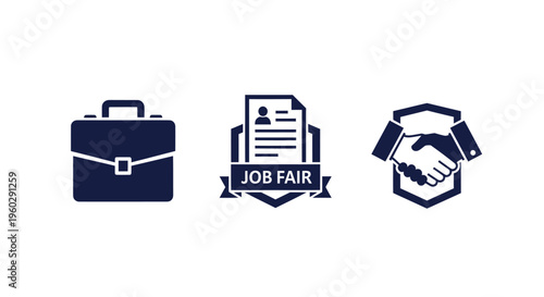 Job Fair Icons: Briefcase, Resume, Handshake - Career Opportunity Concept