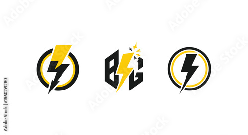 Quadro em tela Lightning Bolt Logo Collection: Power, Energy, and Speed Icons