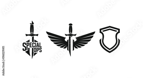 Special Ops Shield and Sword Icon Set