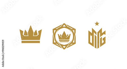 Golden Crowns and Geometric Emblems, Symbolizing Royalty and Excellence