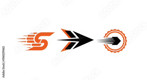 Speedy S logo evolving into arrow and target icon with motion blur