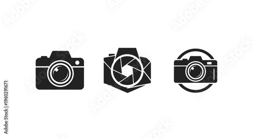 Collection of three modern camera icons on white background