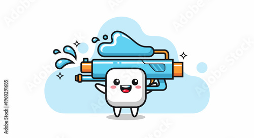 Happy Cartoon Tooth With Toothbrush Mascot.