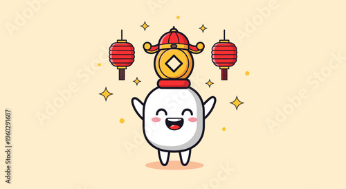 Happy cheerful cartoon character with lanterns celebration.