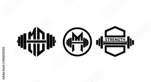 Fitness Logo Designs: Dumbbell, Hexagon, Strength Monogram