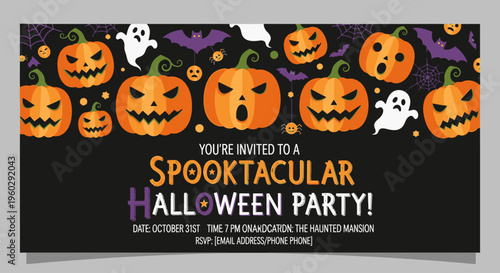 Halloween Party Invitation with Pumpkins.