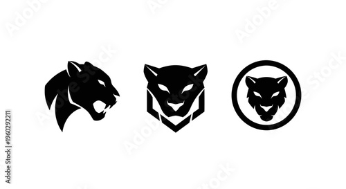 Black Panther Head Icons Set, Vector Silhouette Art