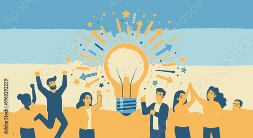 Business people celebrate idea success.