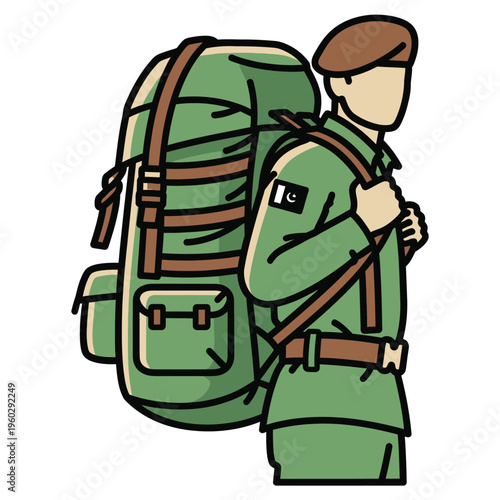 Pakistani soldier carrying large backpack, military personnel ready for mission or travel