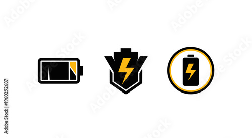Battery Icons: Charging, Full, and Power Symbol