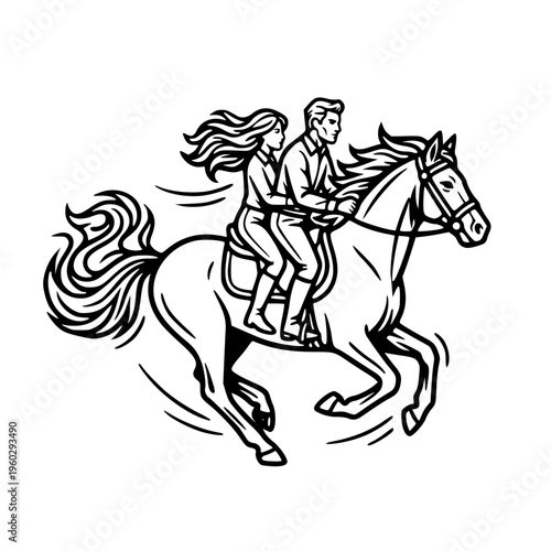 Couple Riding Horse Silhouette Vector Icon Romantic Adventure Equestrian