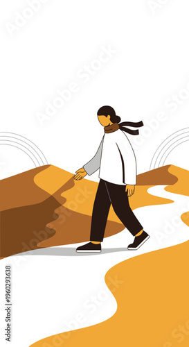 Journey Through Abstract Desert Dunes With Solitary Figure