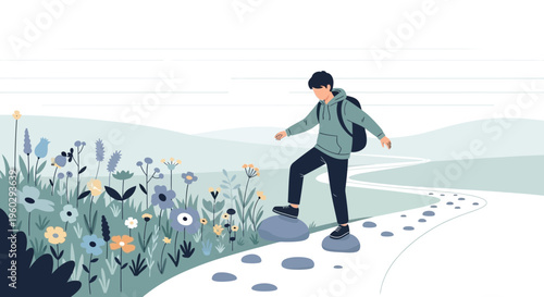 Journey Through a Field of Wildflowers On a Stone Path