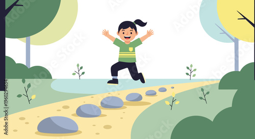 Joyful Child Embraces Nature With Arms Wide Open On A Winding Path