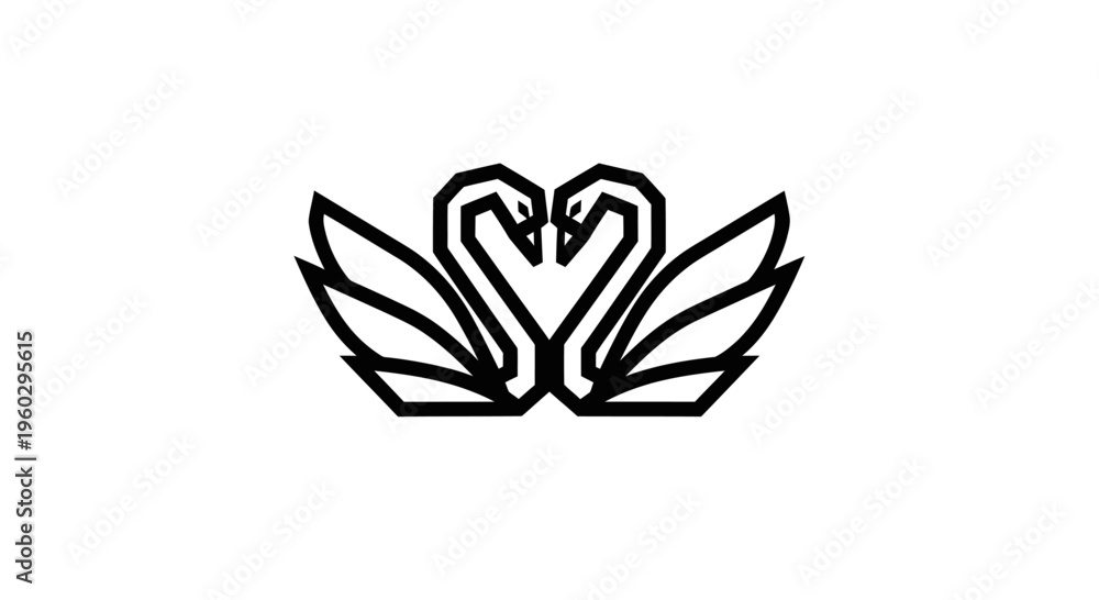 Fototapeta premium Stylized Swans Forming Heart Shape, Elegant Logo Design, Black and White