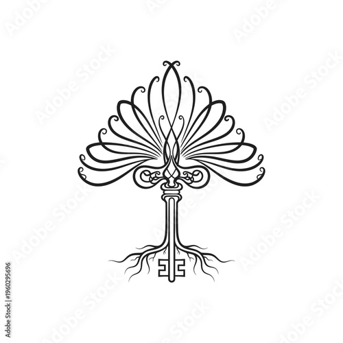 Ornate Key Tree Symbol - Abstract Growth and Unlock Concept