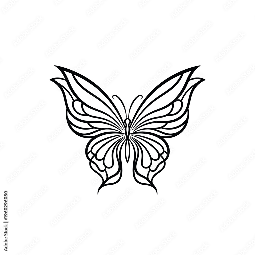 Fototapeta premium Elegant Butterfly Outline Tattoo Design Vector