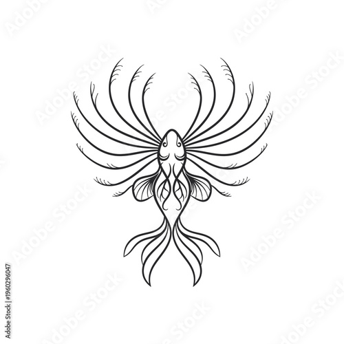 Elegant Koi Fish Line Art - Top View Drawing