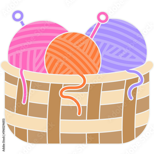 Basket of Colorful Yarn Balls