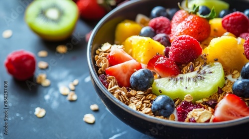 Healthy breakfast bowl with fruit and granola. generative ai