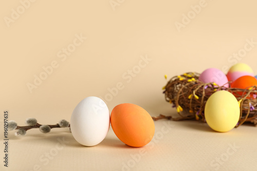 Painted Easter eggs and wil...