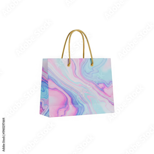 Elegant pastel marble design shopping bag with gold handles for stylish gifting or shopping