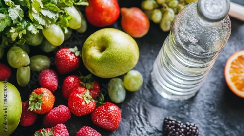Fruit with a bottle of water generative ai