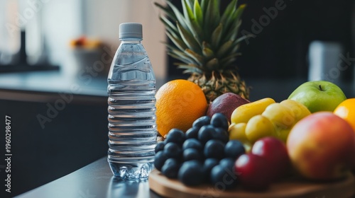 Fruit with a bottle of water generative ai