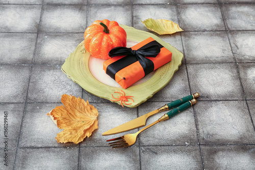 Halloween table setting wit...