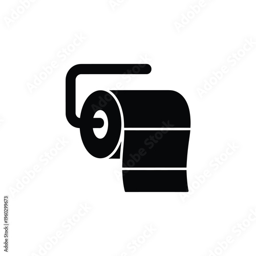 Simple black silhouette of a toilet paper roll on a holder