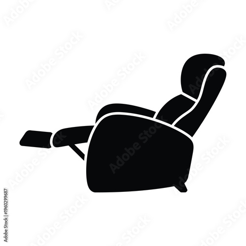 Black silhouette of a modern reclining massage chair with footrest