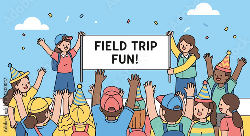 Joyful Children Celebrating A Successful Field Trip Adventure Together