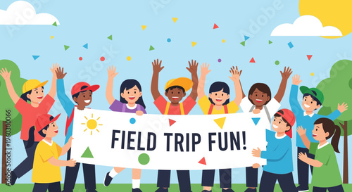 Joyful Children Celebrating A Wonderful Field Trip Adventure Together