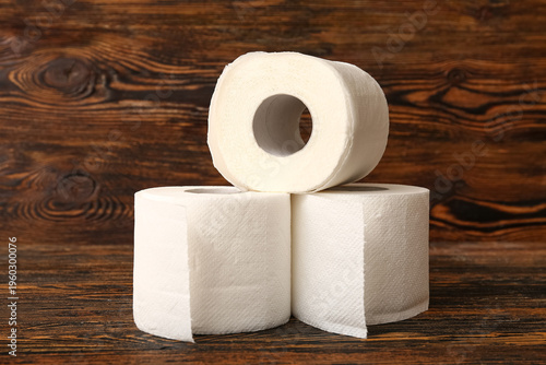 Rolls of toilet paper on wo...