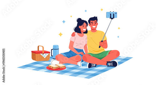 Joyful Couple Captures Picnic Moment With Selfie Stick