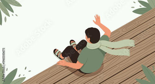 Joyful Descent Down a Wooden Ramp