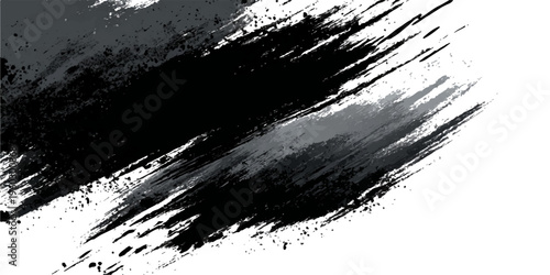 Abstract grunge background featuring black ink splashes and messy paint strokes on a white textured vector frame with a dark vintage splatter design