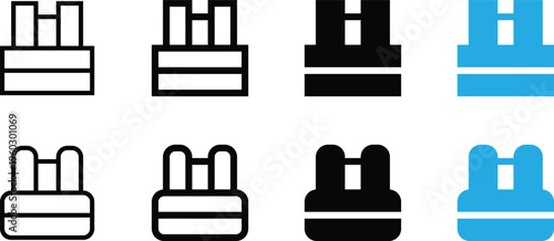 Set of bulletproof vest icons, vector illustration of tactical body armor in different styles