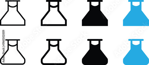 Set of laboratory flask icons, chemical glassware, vector illustration