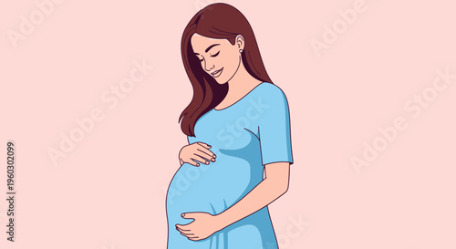 Joyful Pregnant Woman Embrace Belly Gentle Anticipation Of Motherhood