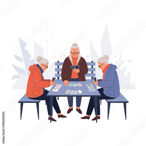 Joyful Seniors Engaged in a Card Game Outdoors With Friends Enjoying Leisure Time