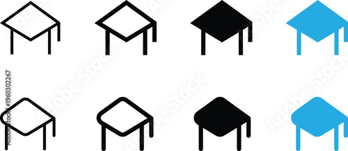 Set of graduation cap icons, academic mortarboard symbols in different styles