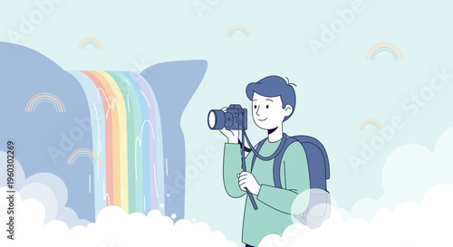 Joyful Tourist Captures Magical Rainbow Waterfall Moment