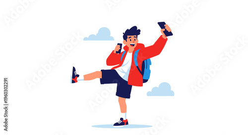 Joyful Traveler Captures Memories With Smartphones And Backpack